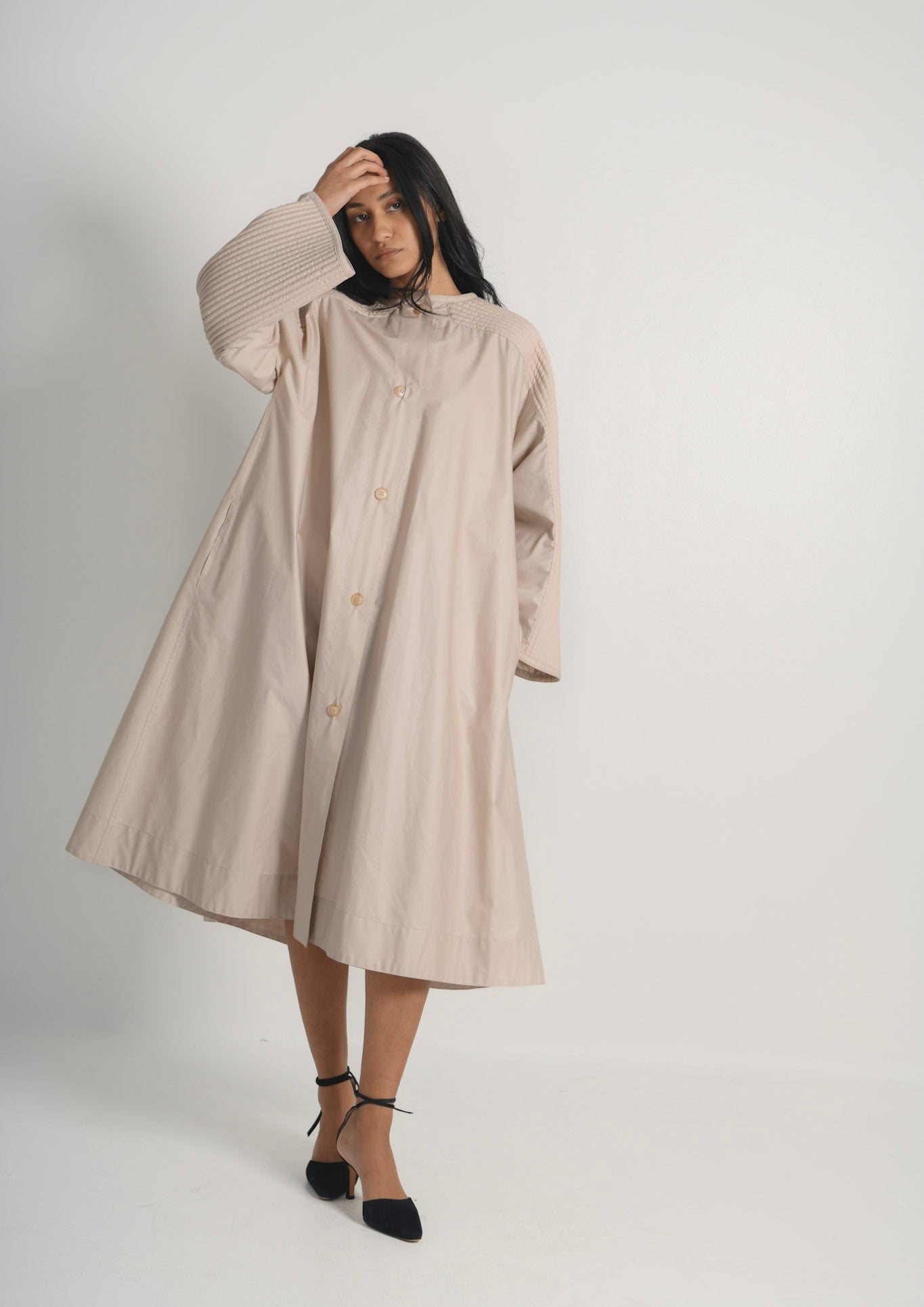 Geoffrey Beene Pleated Silk Coat