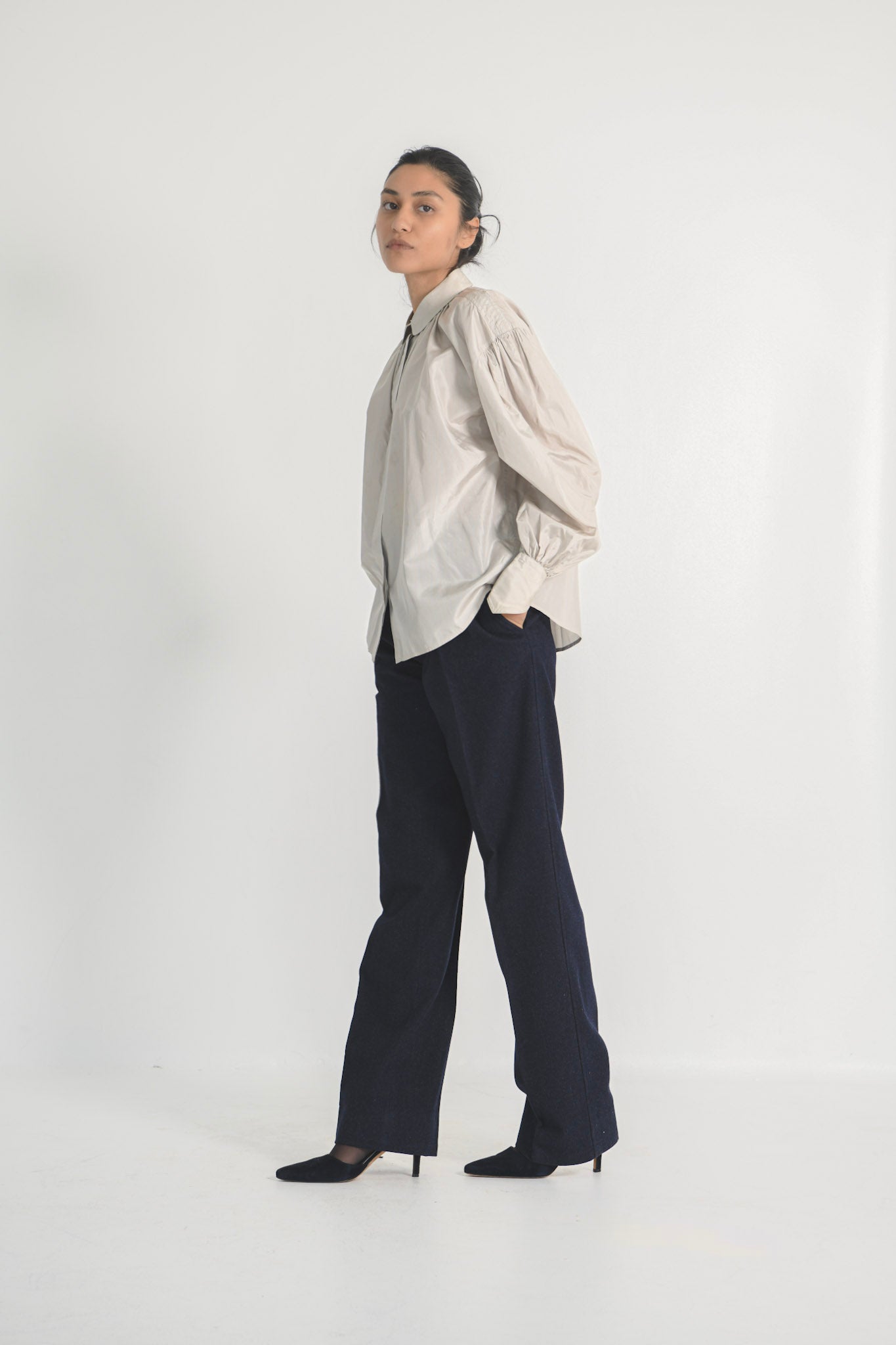 Jil Sander Pearl Grey Silk Blouse