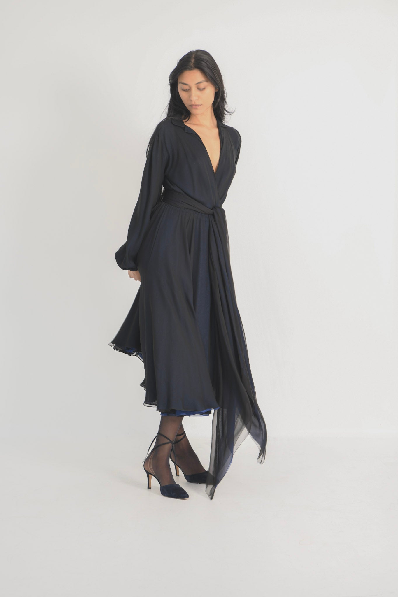 Halston Midnight Blue Silk Handkerchief Dress