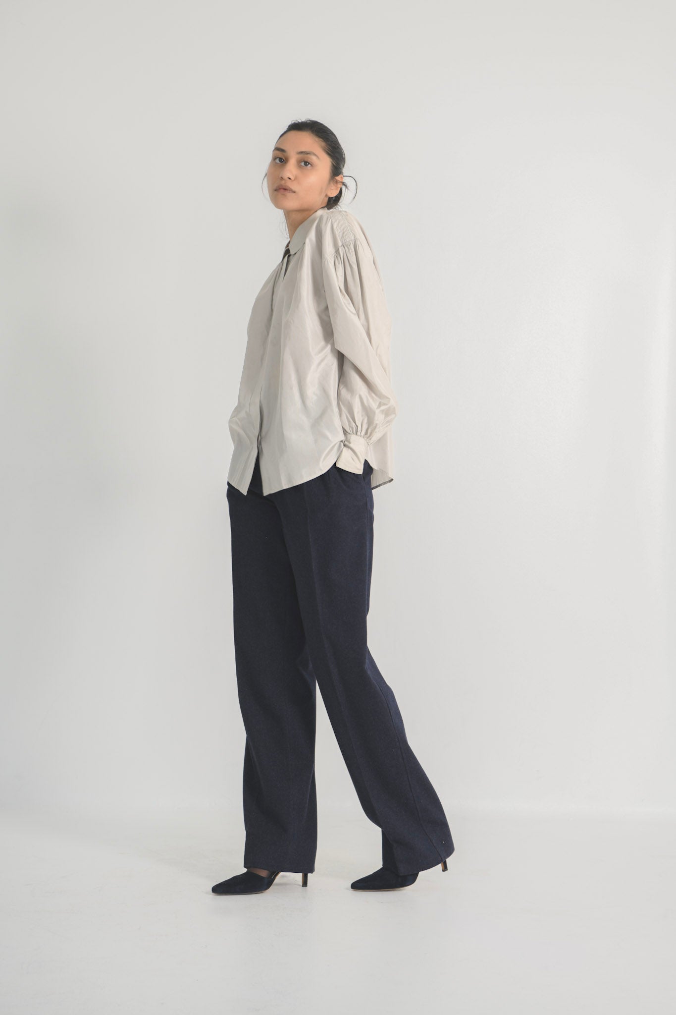 Jil Sander Pearl Grey Silk Blouse