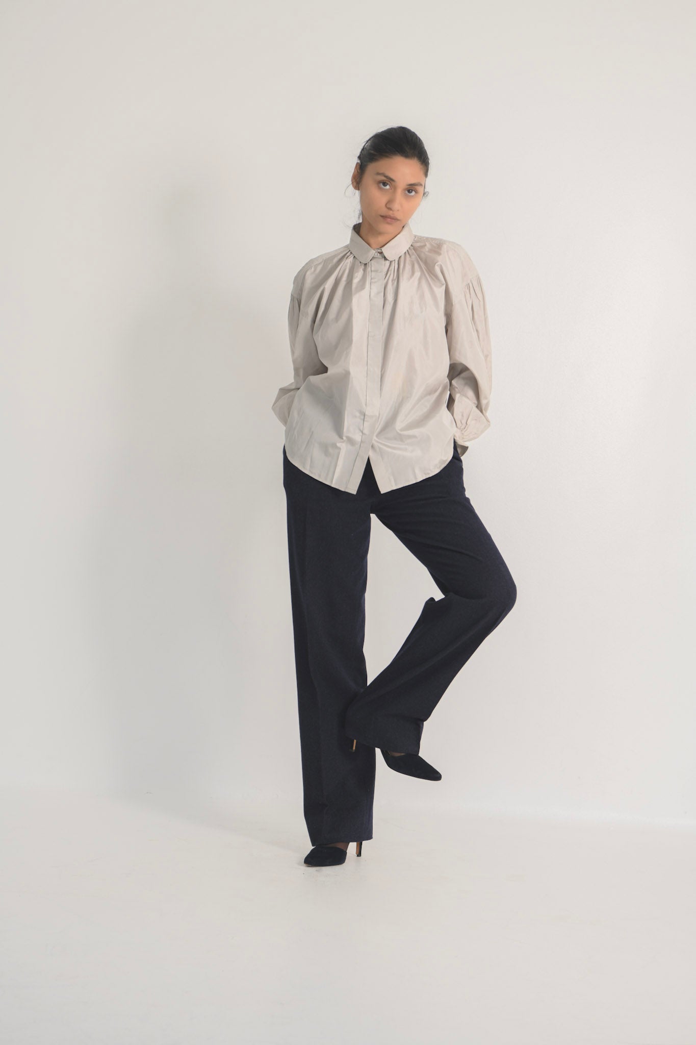 Jil Sander Pearl Grey Silk Blouse
