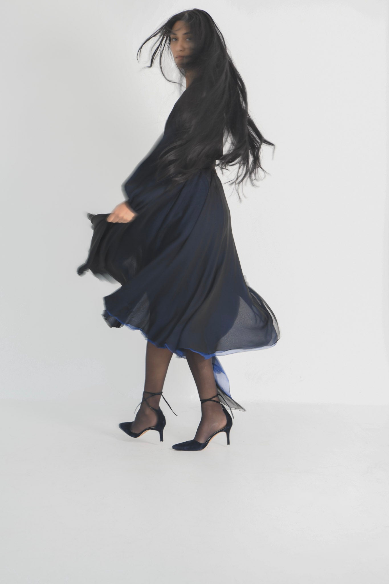 Halston Midnight Blue Silk Handkerchief Dress