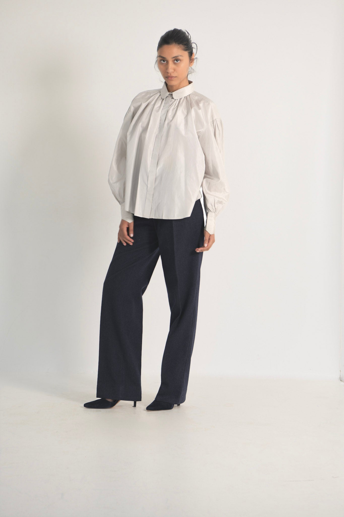 Jil Sander Pearl Grey Silk Blouse