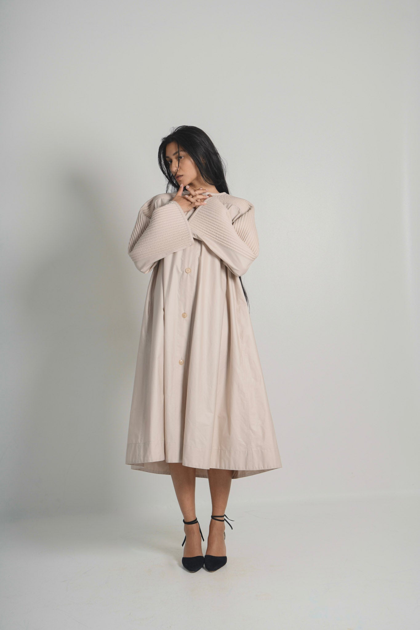Geoffrey Beene Pleated Silk Coat