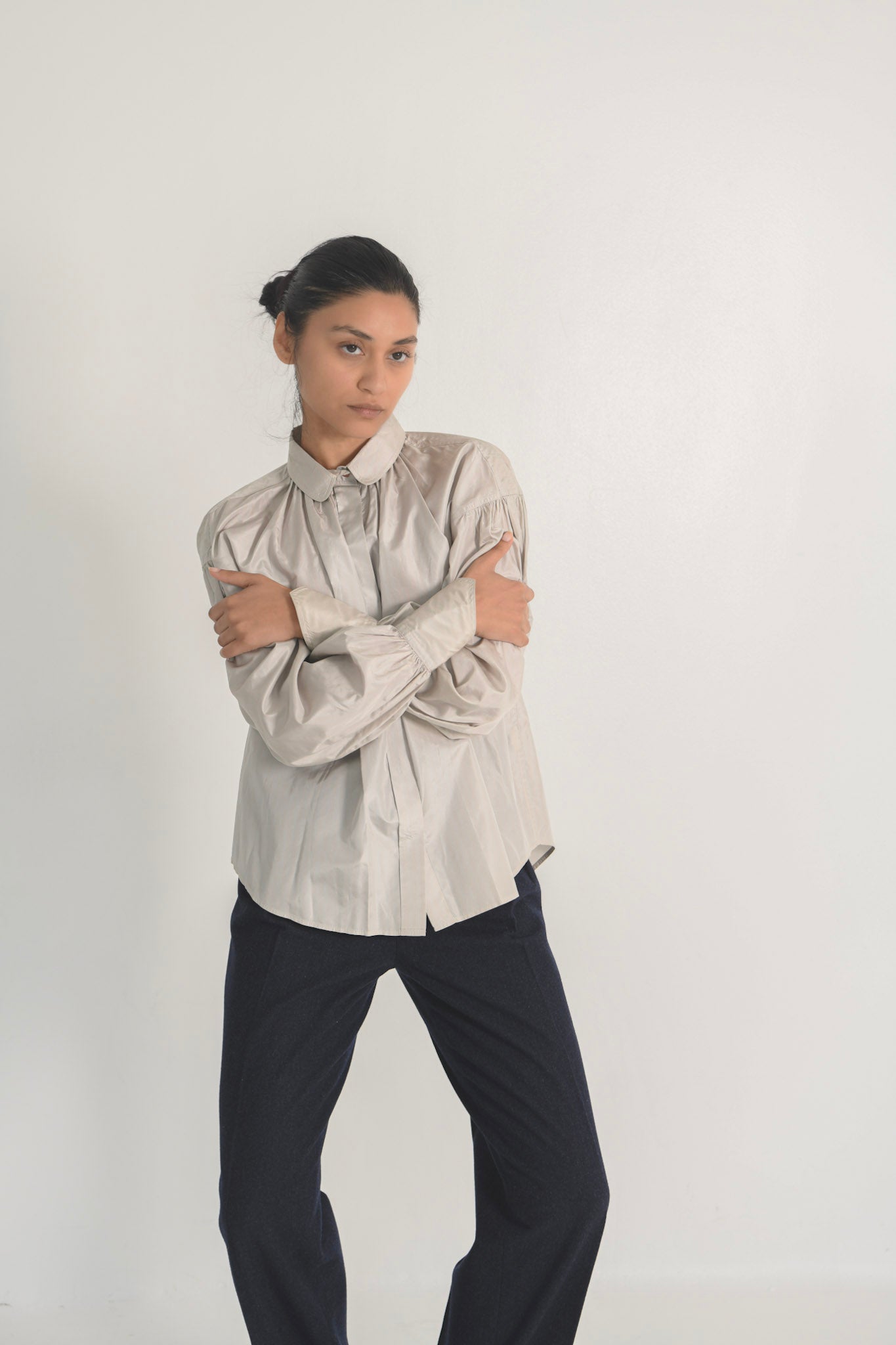 Jil Sander Pearl Grey Silk Blouse