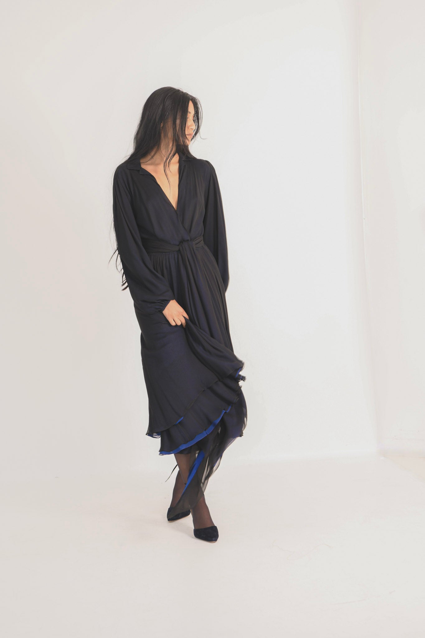 Halston Midnight Blue Silk Handkerchief Dress