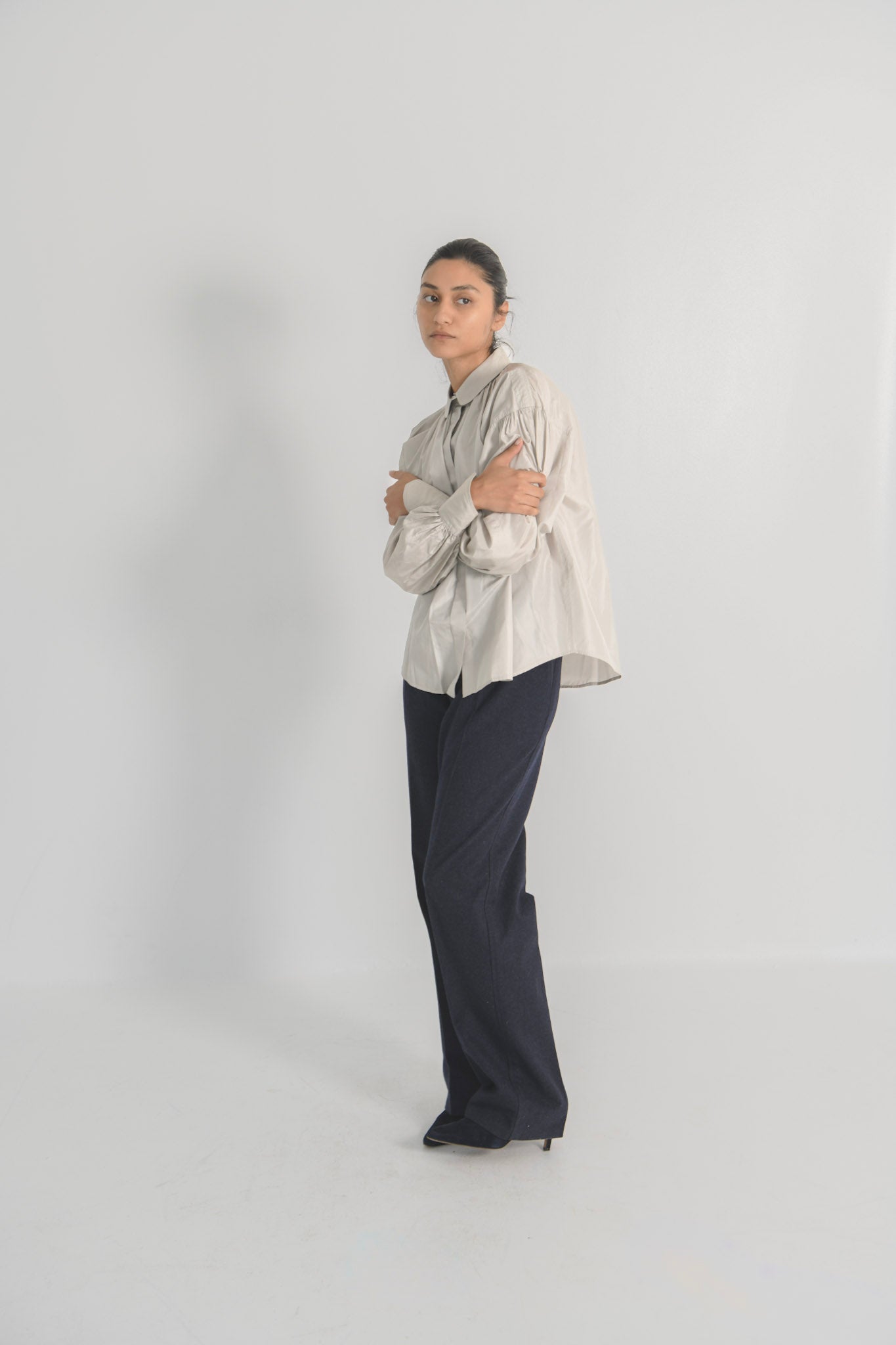 Jil Sander Pearl Grey Silk Blouse