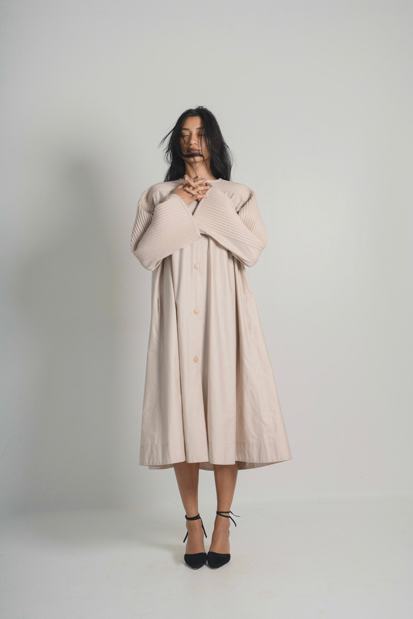 Geoffrey Beene Pleated Silk Coat