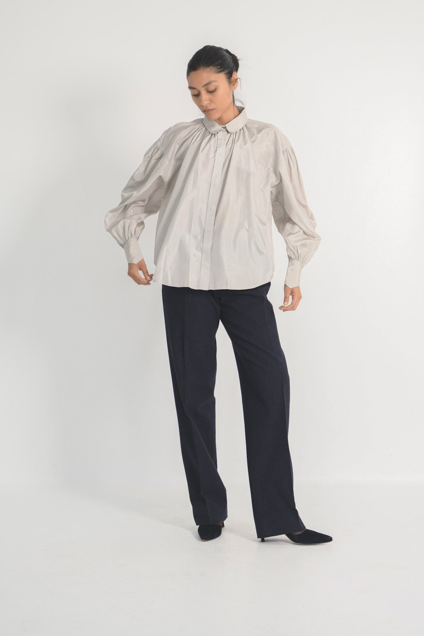 Jil Sander Pearl Grey Silk Blouse