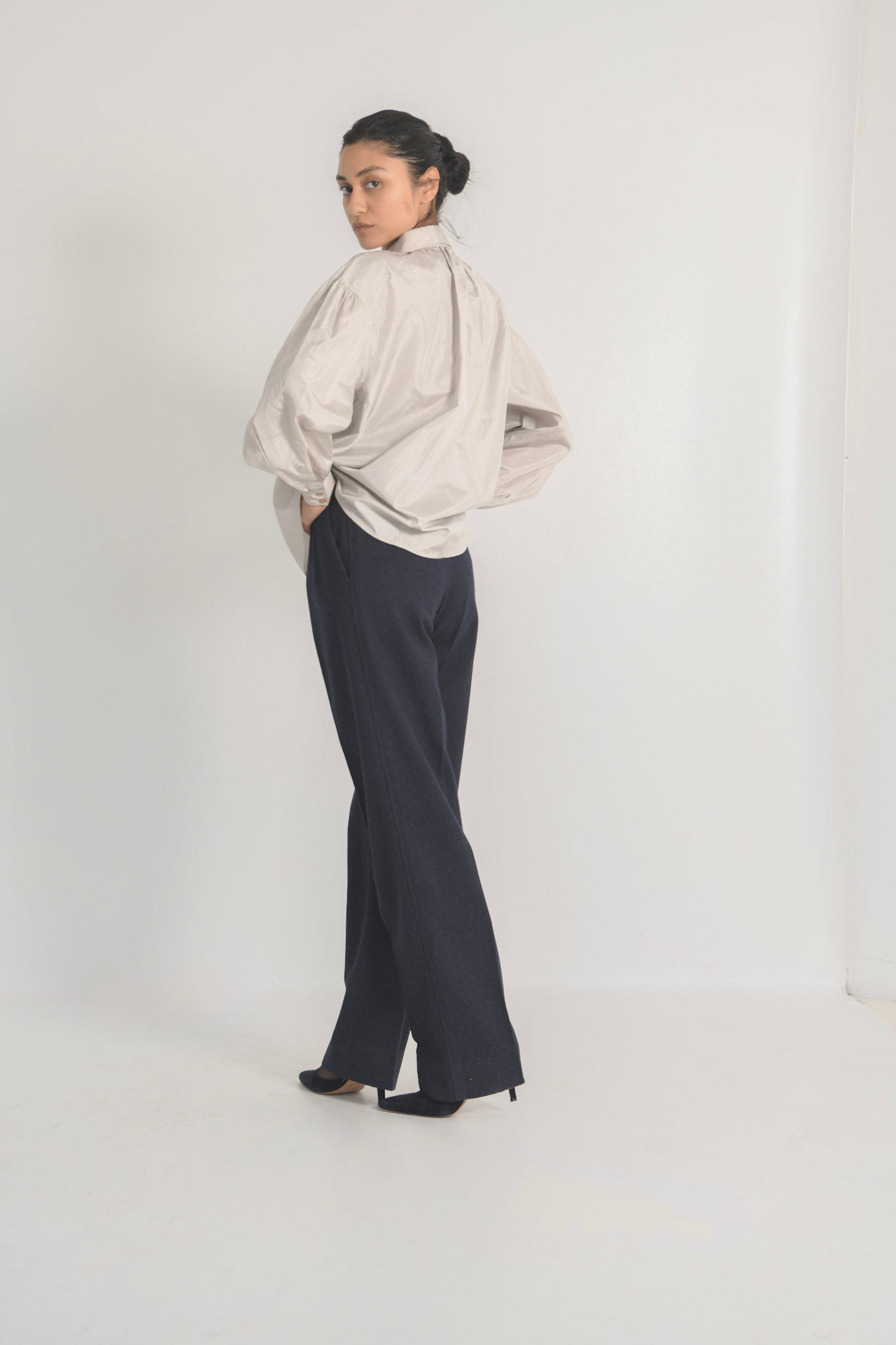 Jil Sander Pearl Grey Silk Blouse