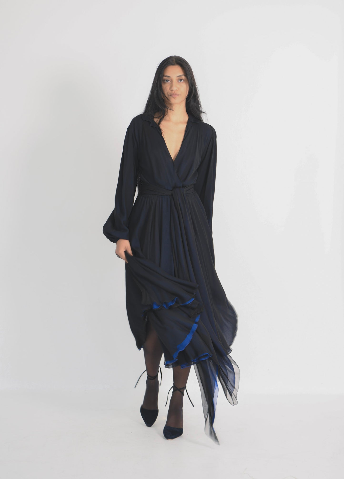 Halston Midnight Blue Silk Handkerchief Dress