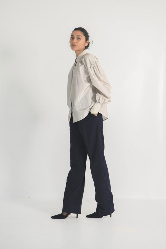 Jil Sander Pearl Grey Silk Blouse