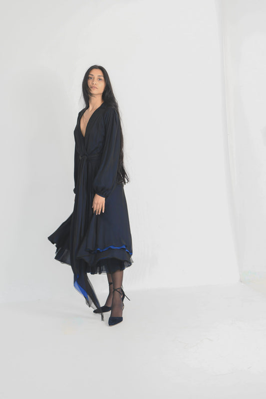 Halston Midnight Blue Silk Handkerchief Dress
