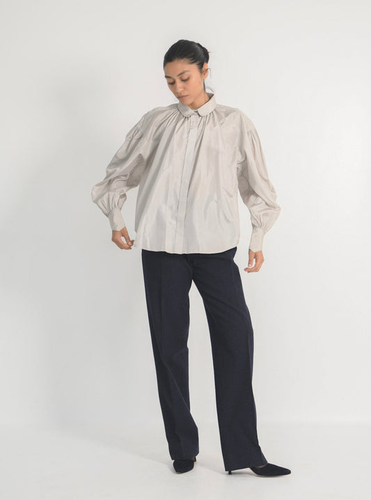 Jil Sander Pearl Grey Silk Blouse